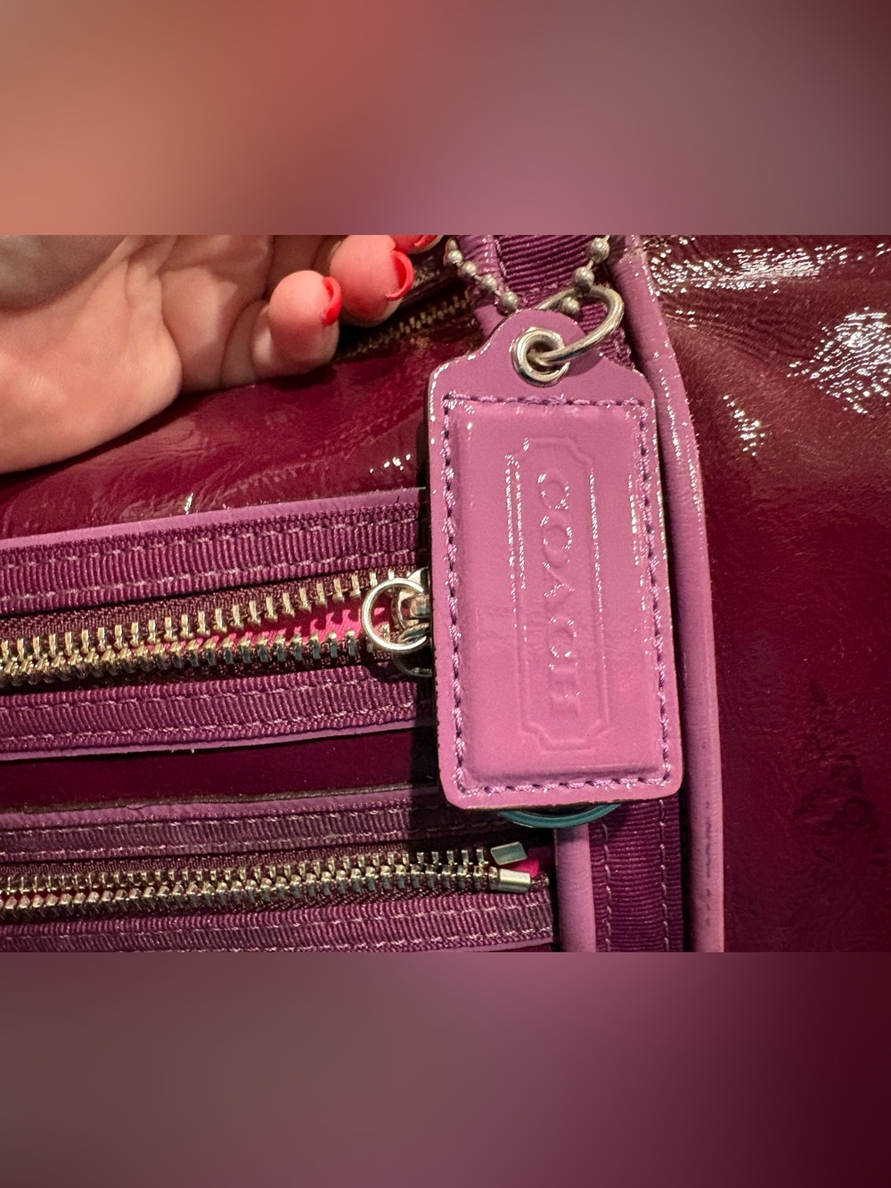 Coach Poppy Patent Leather Tote Bag Style 13836 Purple Pink Gold Hardware - Picture 13 of 16